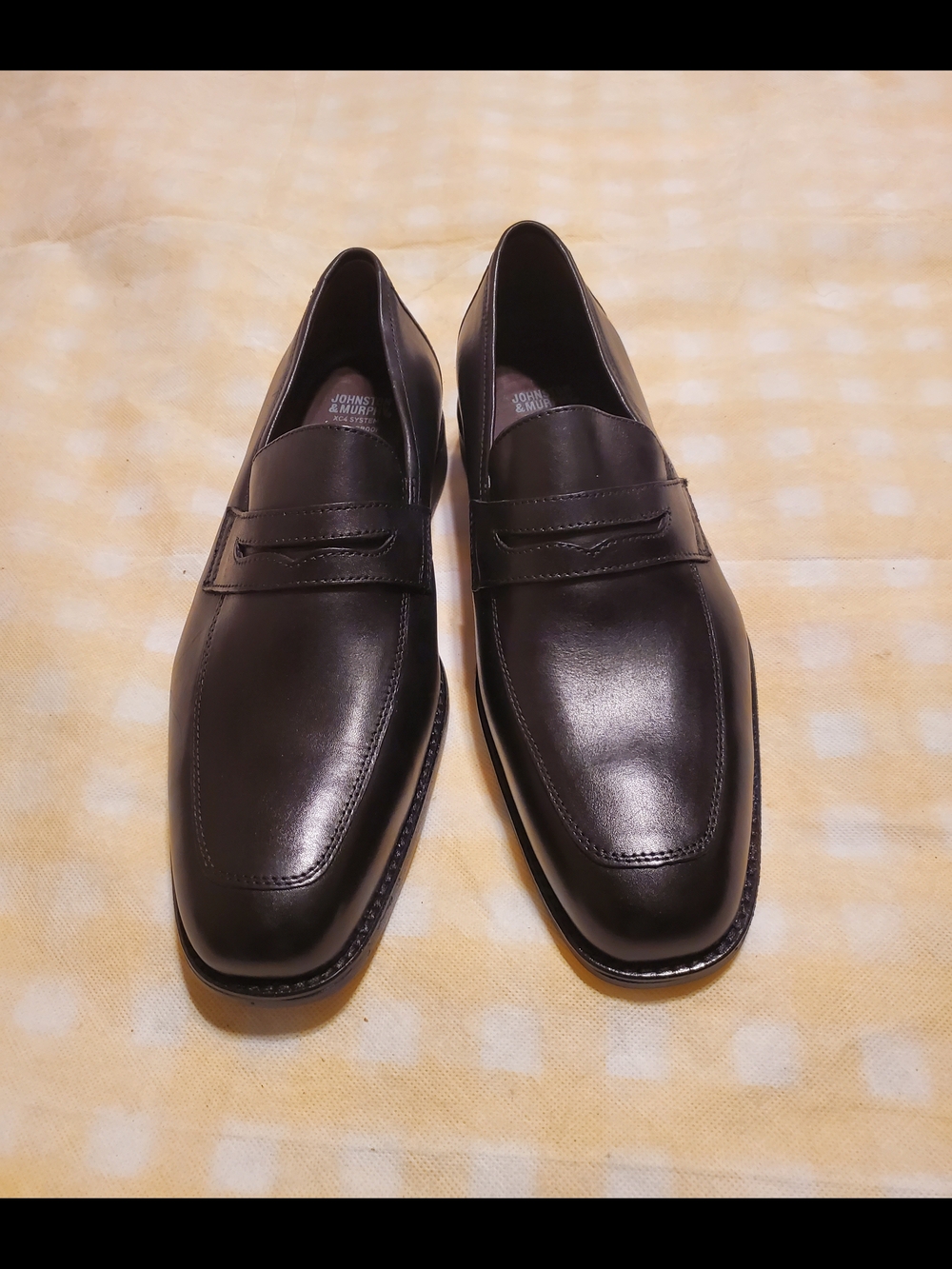 Johnston & Murphy Black Leather Slip-On Penny Loafers